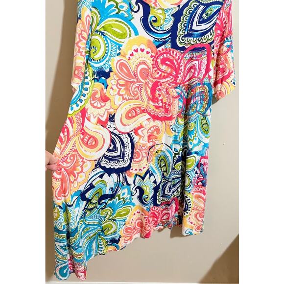 Chico's Bright Colors Paisley Print Short Sleeve Shift Dress Petite Size 16 (3) - Picture 5 of 9